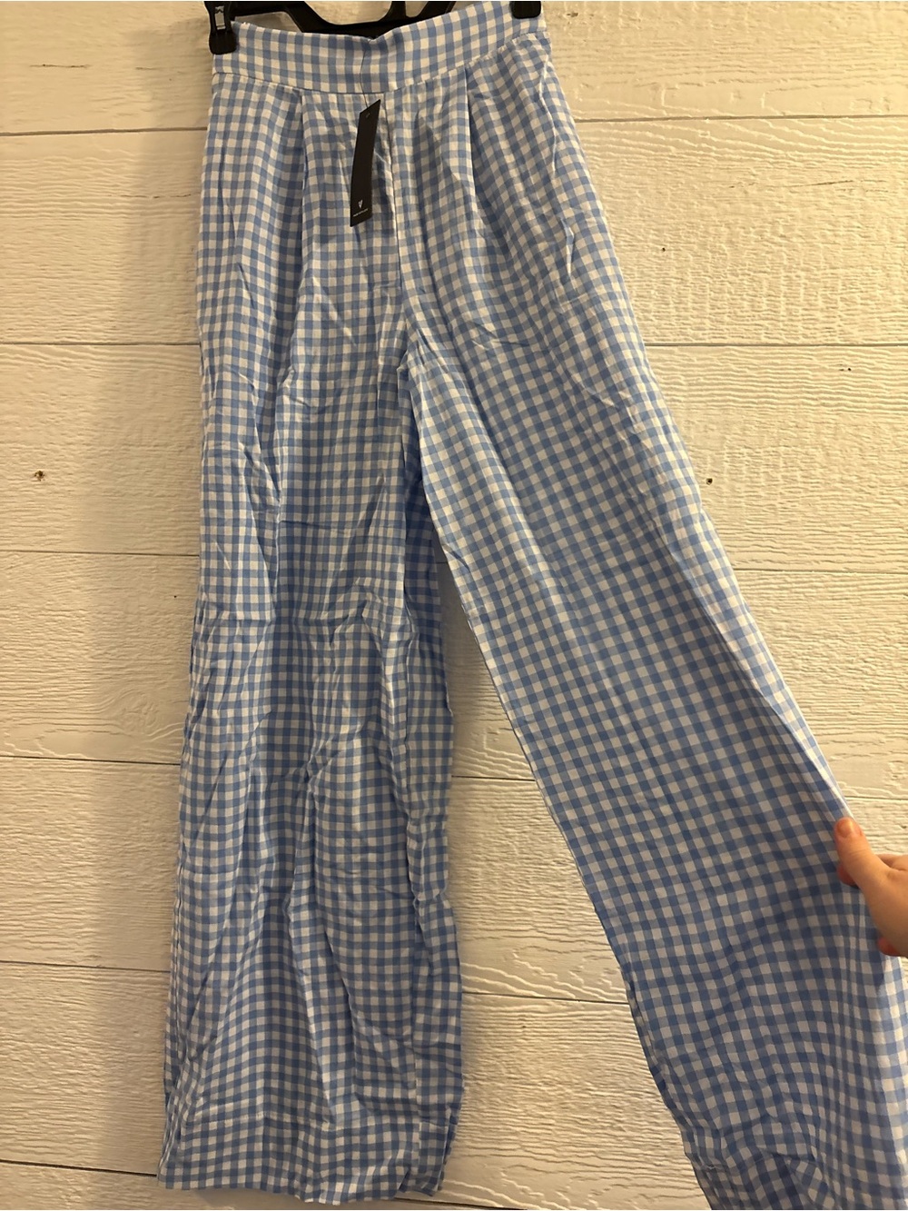 Delphine Blue and White Gingham Wide-Leg Pants - Picture 6 of 7